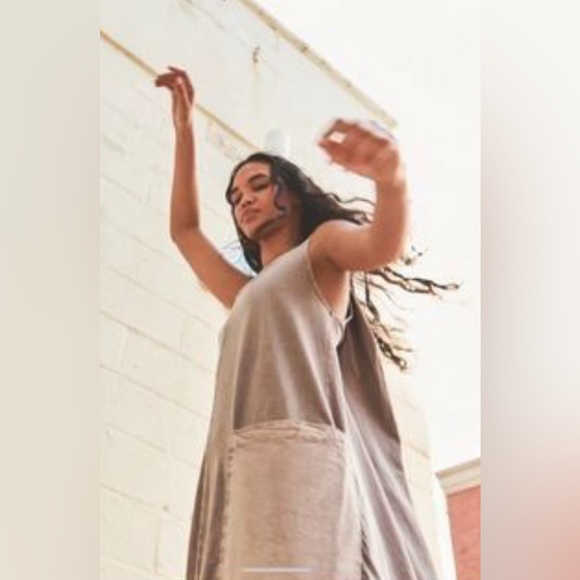 Zara light tan cotton jersey sleeveless maxi dress with big pockets - Picture 2 of 7